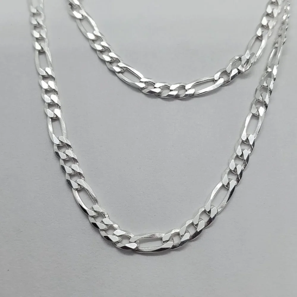 Sterling Silver 925 High Polished Figaro Chain 2.9 mm 22 inches